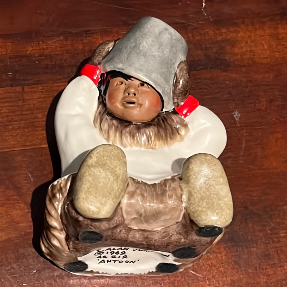 Alaska Eskimo Figurine Vintage 1962 by C Alan Johnson "Ahtoon" Child with Bucket
